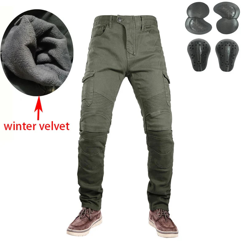 Motorcycle Winter Riding Jeans Men's Winter Warm Thick Pants Double Layer Fleece Tactical Cotton Long Trousers Men Pants Trouser