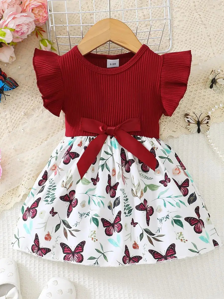Baby Girl Summer Fashion Cute Ruffled Butterfly Print Dress