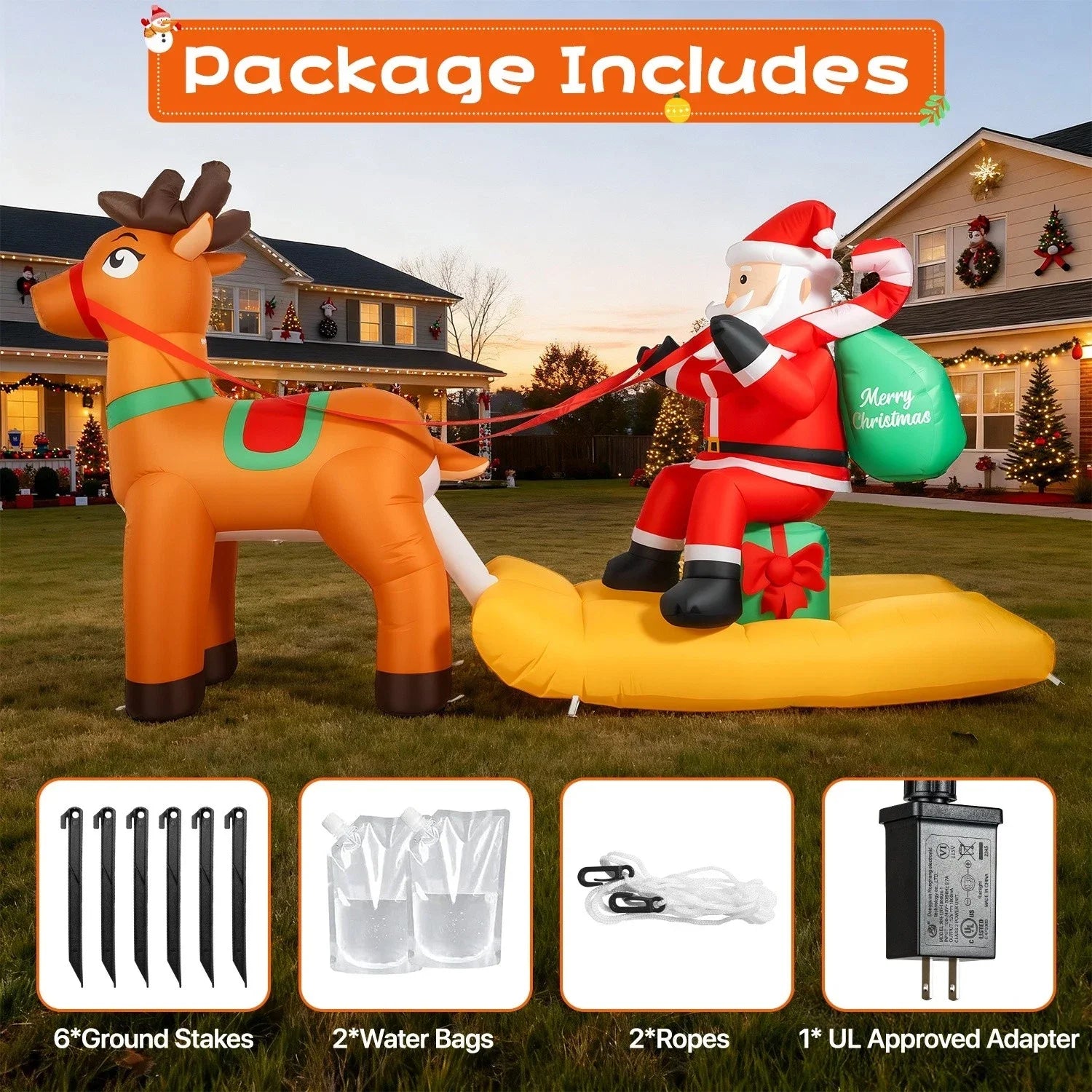 Christmas Inflatable Outdoor Decoration Santa Claus On Sleigh With Reindeer With LED Light Xmas Blow Up Model For Party Yard