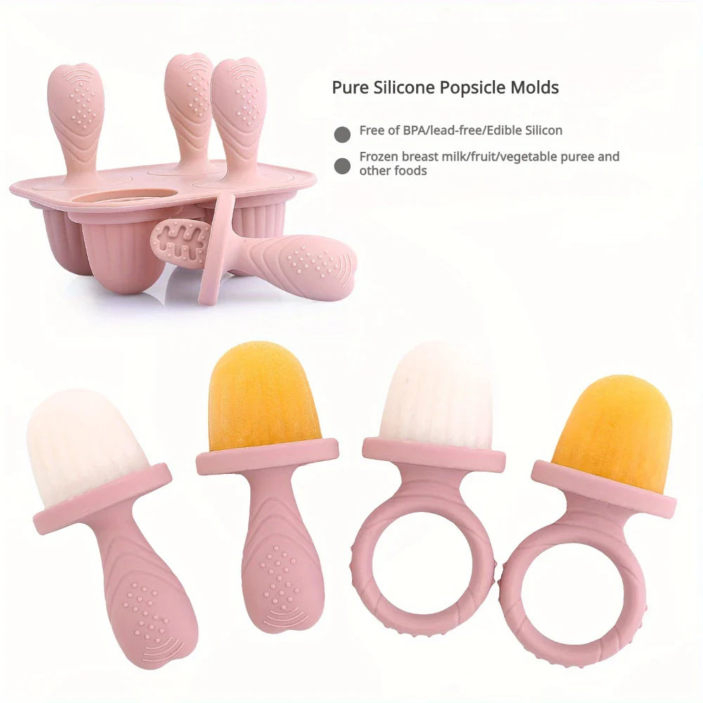Baby Silicone Mold Set,Teething Teether,Perfect for Freezing Breast Milk, Formula & Smoothies - Essential Baby Feeding Accessory