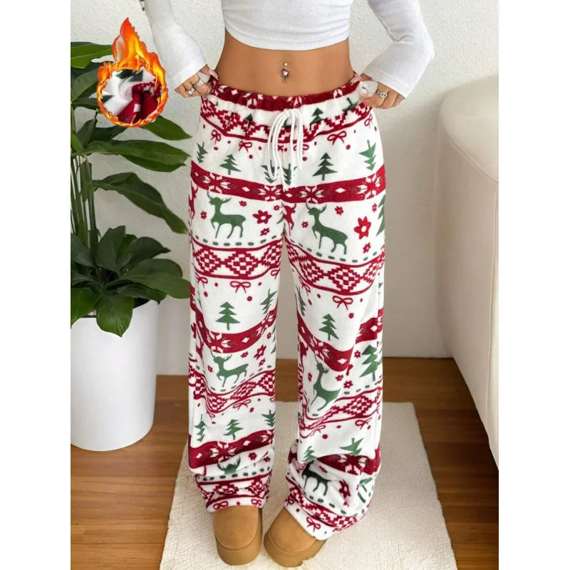 New Plush Graphic Print Comfortable Women Loose Straight Leg Pants