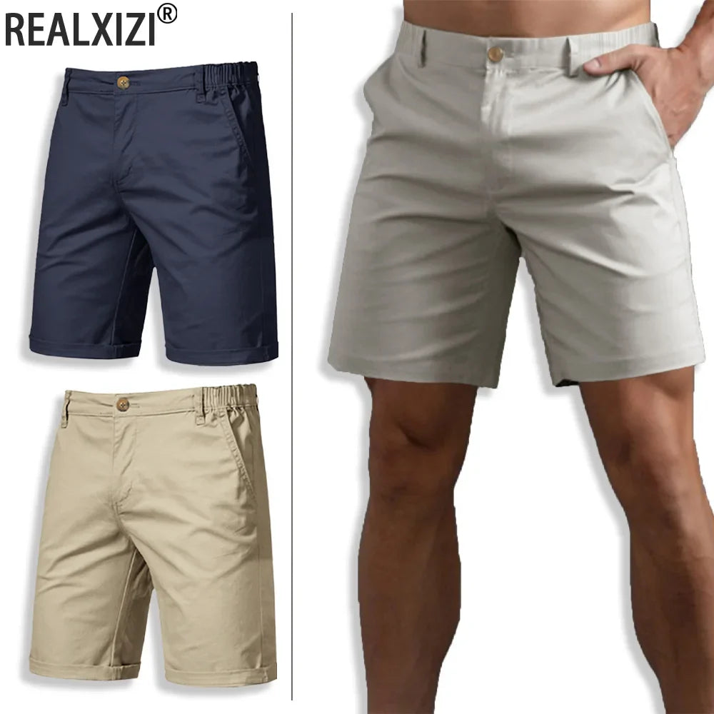 Summer Men's Cargo Shorts Solid Color Casual Cotton Short Jogging Climbing Sports Short Elastic Waist Male Jogger Work Shorts