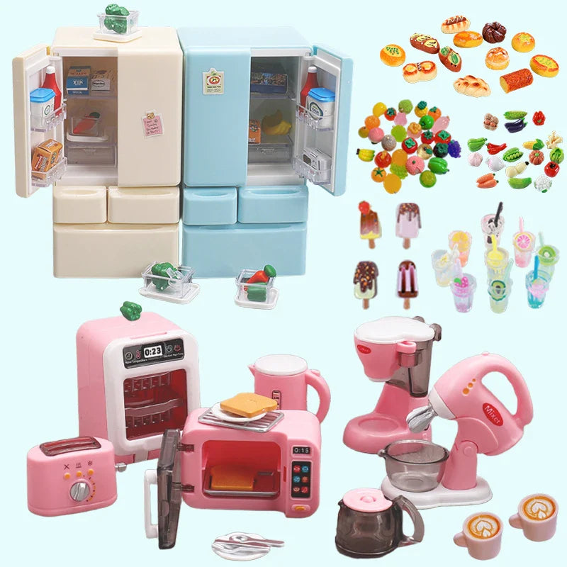 DIY Miniature Doll House Refrigerator Food Toy Simulative Fridge Microwave Oven Kitchen Utensils For Girls Kids Christmas Gifts