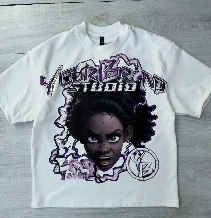 Y2k Harajuku Streetwear Men and Women Short Sleeved Fashion New Cartoon Print Design Shirt Retro Hip Hop Trend Oversized T-Shirt