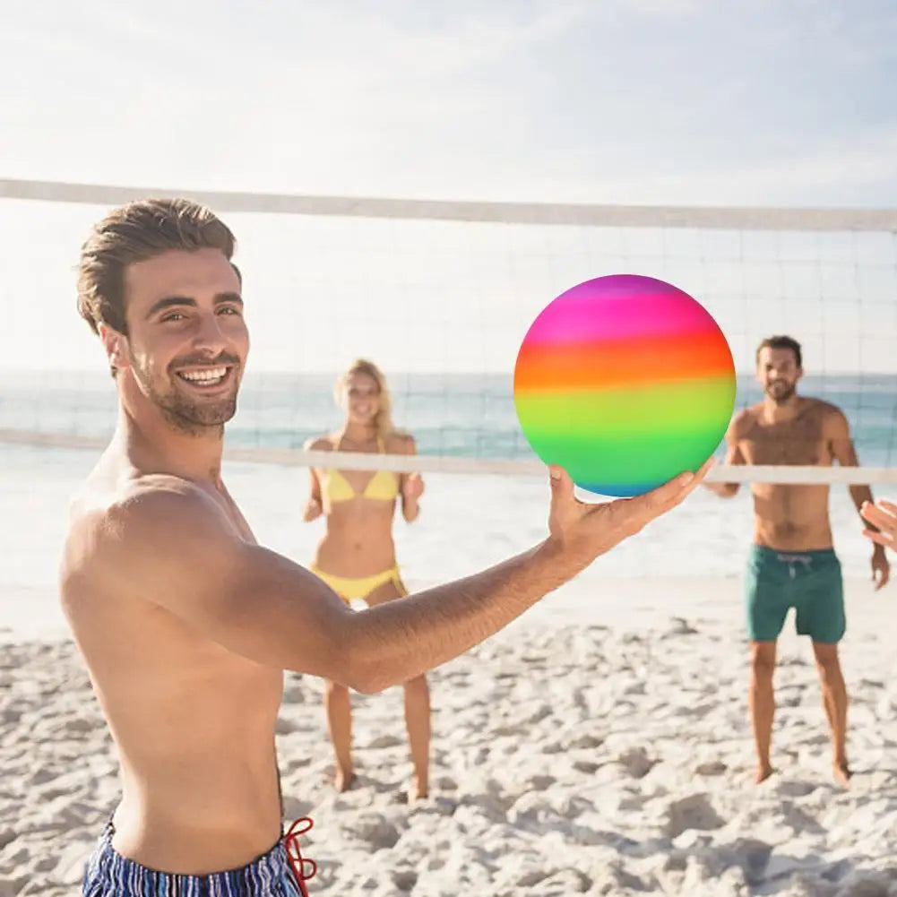 1 Pcs Rainbow Beach Ball Inflatable Summer Beach Ball Game Rubber Pool Net Kids Garden Volleyball Beach Toy Rainbow Swim T2J8