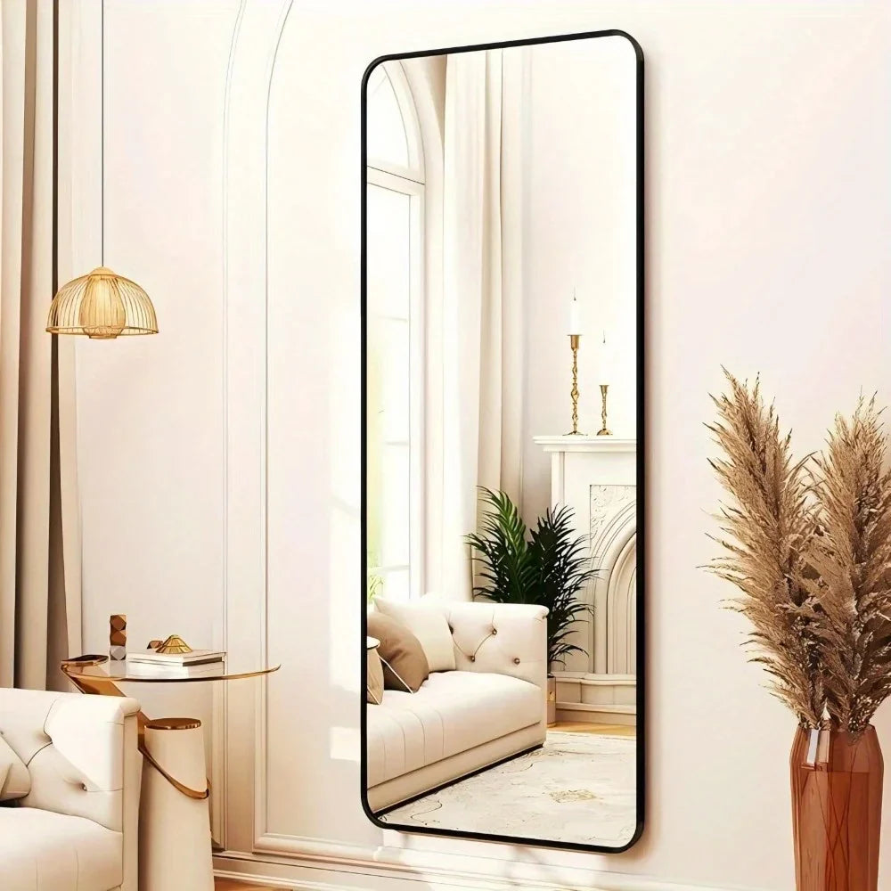 59"x16.2" Full Length Mirror Standing Full Body Mirror with Rounded Corners, Black