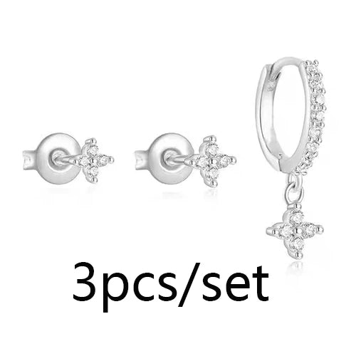 New Design Gold Color Earrings Stack Hoop for Women Girl Unique Zircon Flower Stud Earring Lobe Helix Cartilage Piercing Jewelry