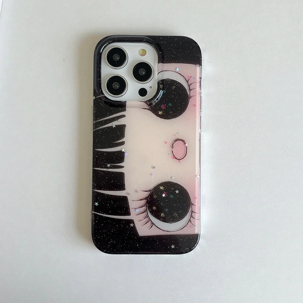 Cartoon Anime Shinning Eyes Cute Phone Case for IPhone 17 16 15 14 13 Pro Max Girl Glittering Big Eyes Back Phone Cover Capa