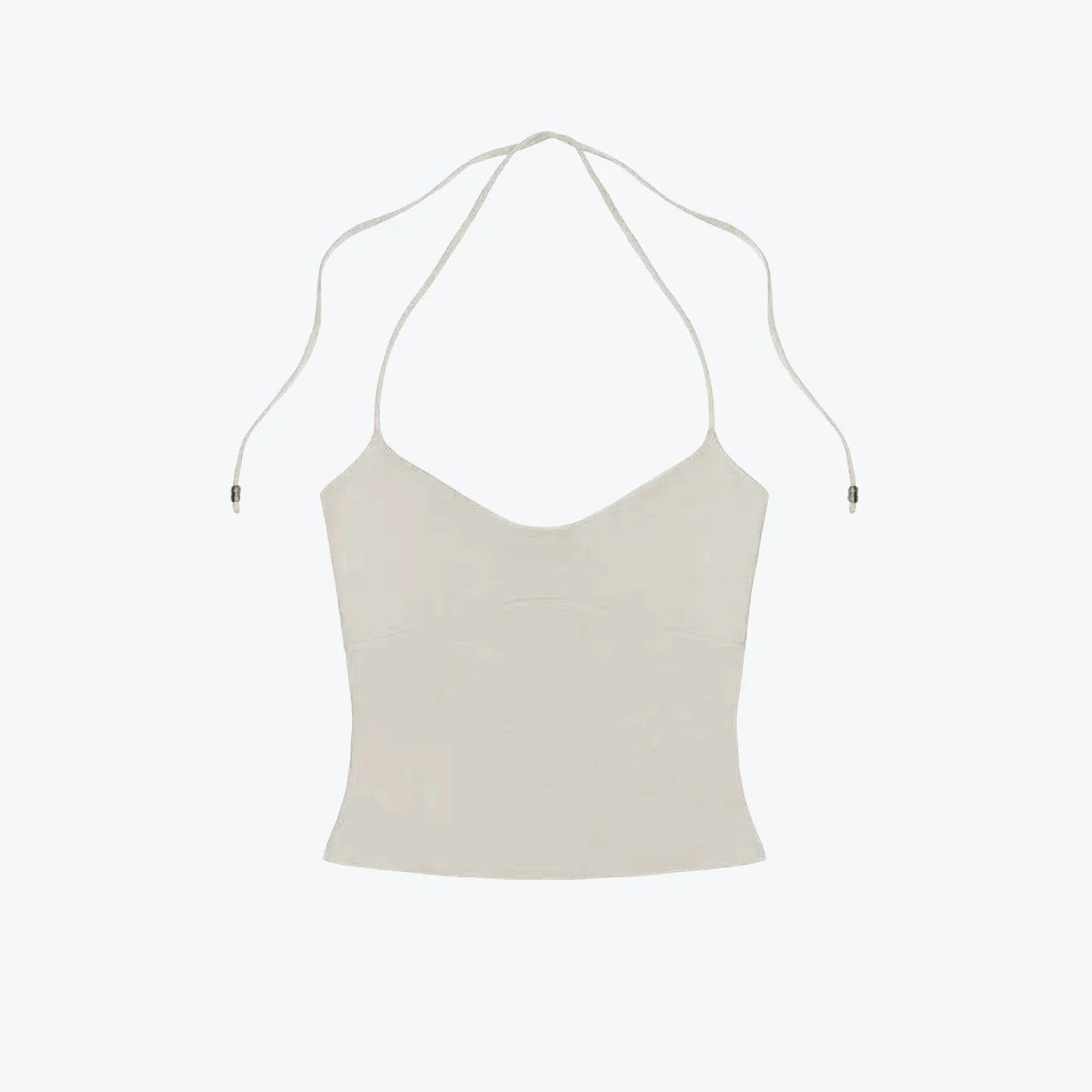 Tank Women's Open-Back Stretchy Camisole Top with Metal Accessories and Self-Tie Shoulder Straps, Low-Neck Sexy Halter Top