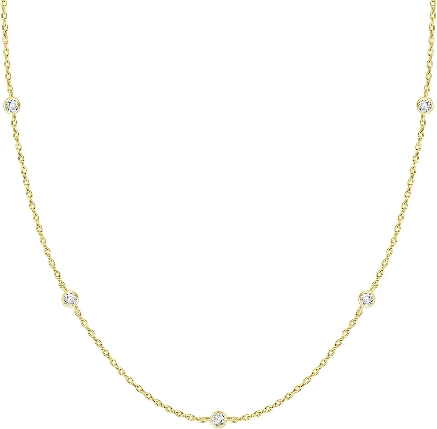 K Gold Plated Station Necklace Silver Plated Diamond Necklace For Women Simulated Diamond Necklaces Gift for Women CZ Chain