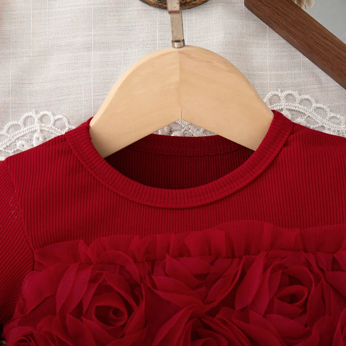 Girls' Dresses Spring/Fall Solid-Color Floral Long-Sleeve Baby Girl Dresses Adorable First Birthday Baby Dresses Baby Girl Cloth