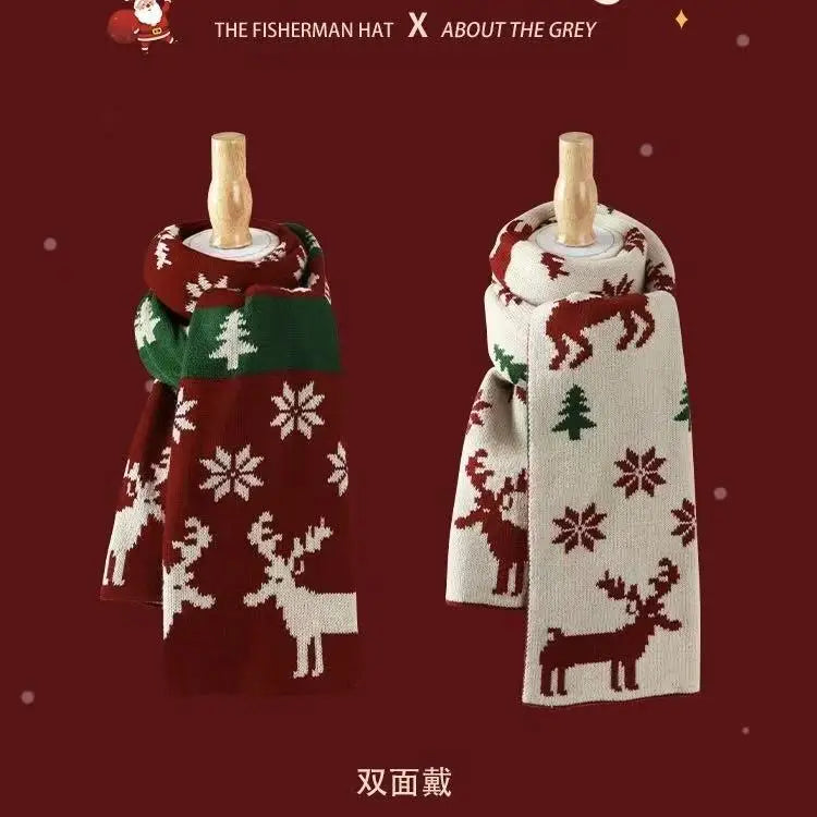 Christmas Reindeer Knitted Scarf Women Winter Warm Neck Warmer Soft Yarn Neck Wrap  Winter   Scarf