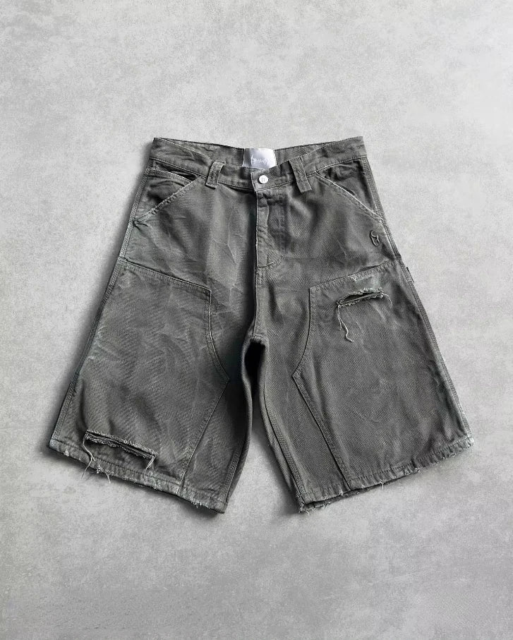 Y2K Gothic Diamond Cross Embroidery Denim Shorts American Retro Blue Gym Shorts Rhinestone Streetwear Hip Hop Men Women Jorts