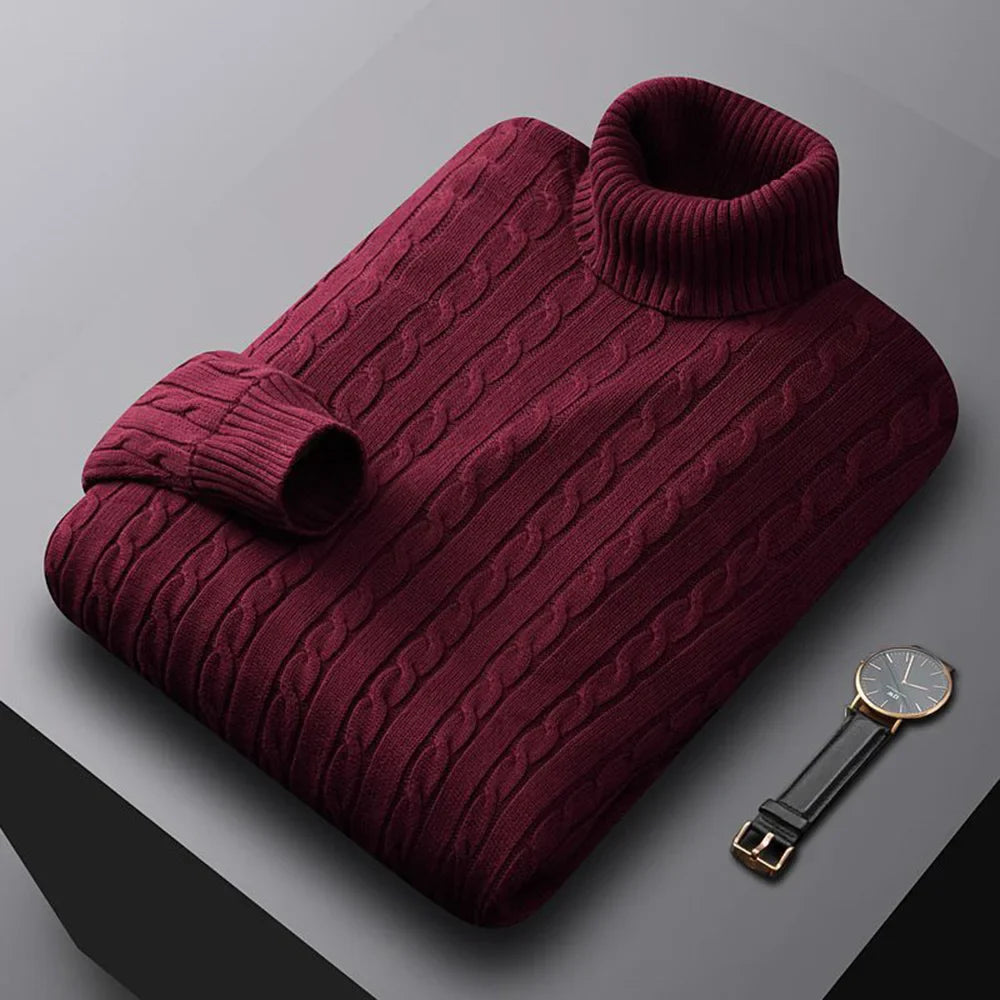 New Men's Turtleneck Sweater Solid Color High Neck Pullover Knitted Sweaters Casual Elastic Sweatwear Mens Fall Winter
