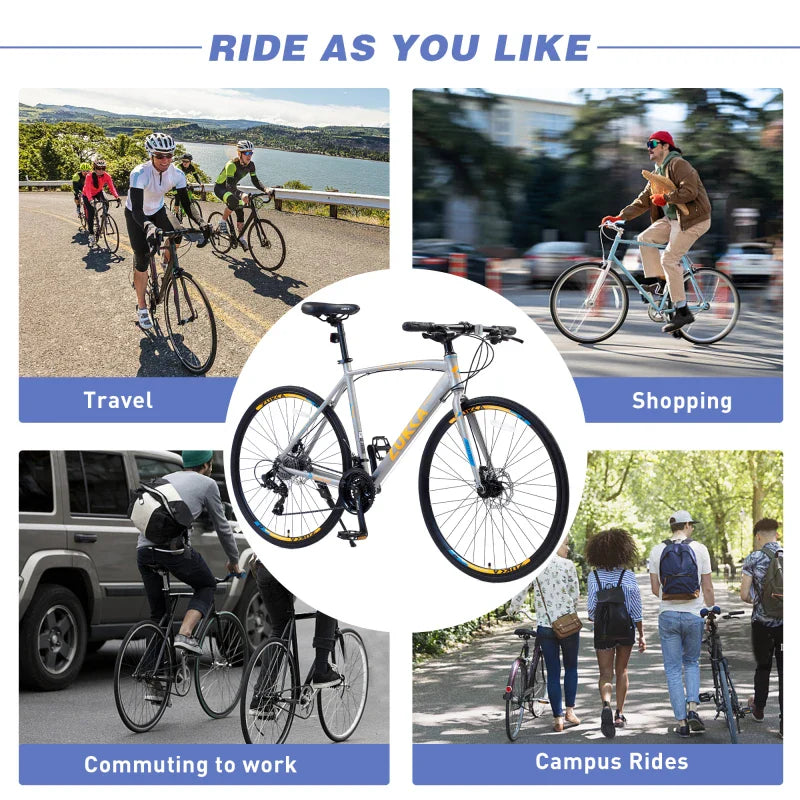 24 Speed Hybrid bike Disc Brake 700C Road Bike For men women City Bicycle Front Rear Disc Brakes Aluminum Rims High Performance