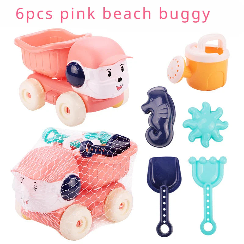 Beach Toy Set for Kids Sand Wheel Sand Bucket Scooter Shovel Rake Sailboat Hourglass Cute Molds Summer Outdoor Sandbox Sand Toys