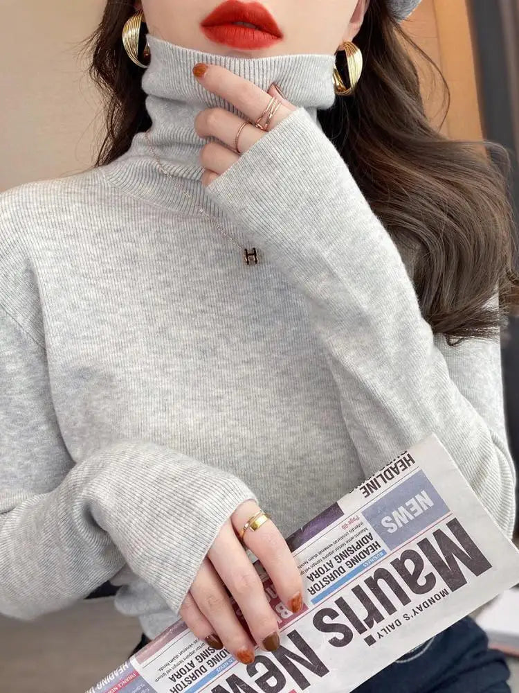 2025 autumn winter Basic Slim soft solid color turtleneck Sweater Pullover Women Casual Long Sleeve chic bottom knitted Jumper