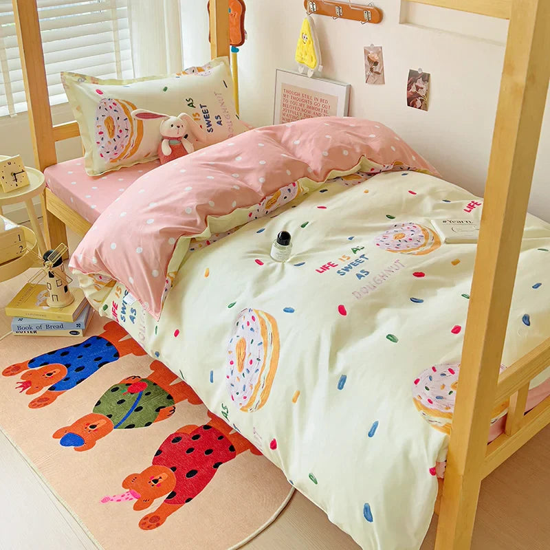 3pcs New Printed Quilt Set for Ladies Bedroom Apartment Student Dormitory Sweet Wind Cartoon (1pc Quilt Set +2pcs Pillowcase)
