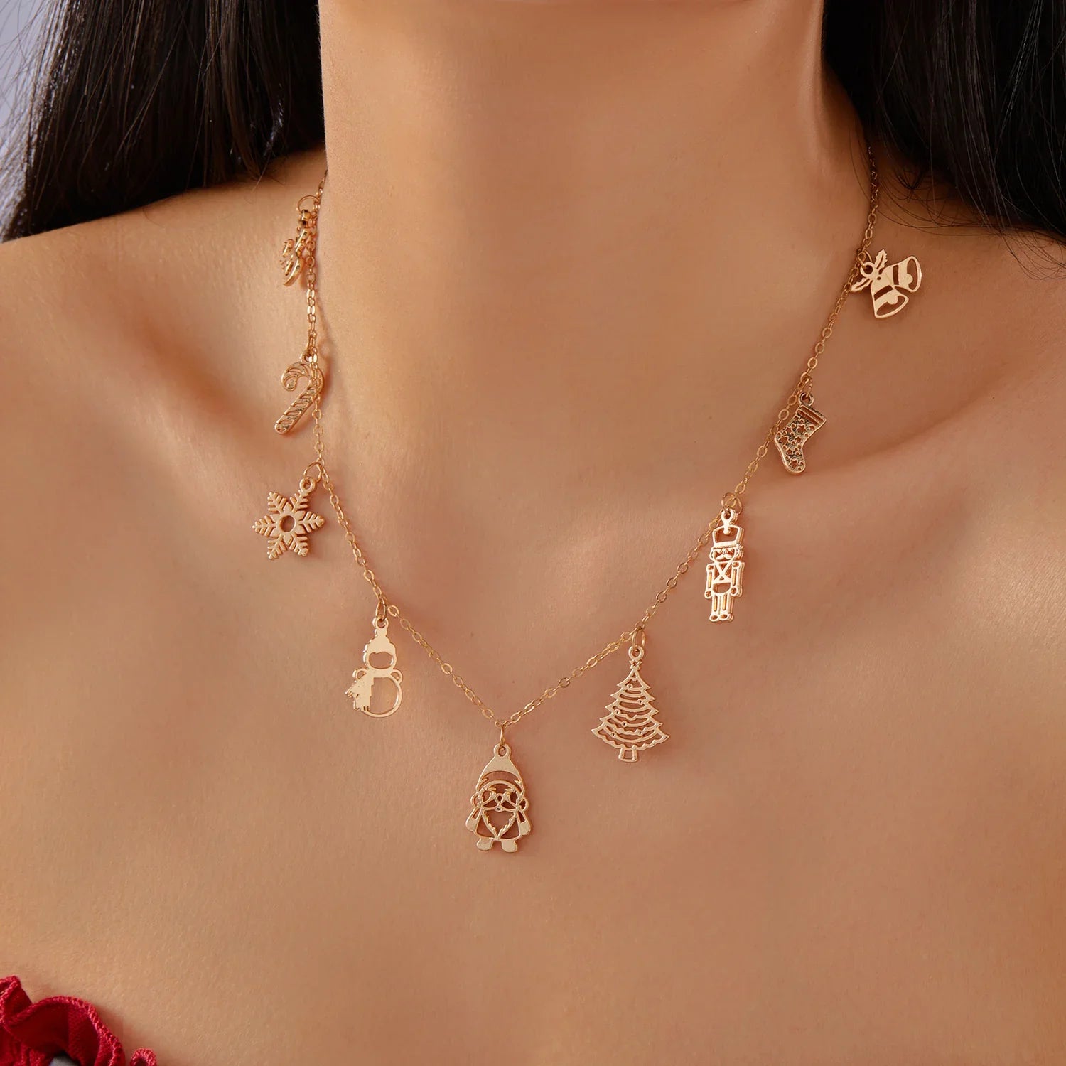 Charm Santa Claus Snowman Christmas Tree Snowflake Pendant Necklace For Women Christmas Gold Color Metal Choker Party Jewelry