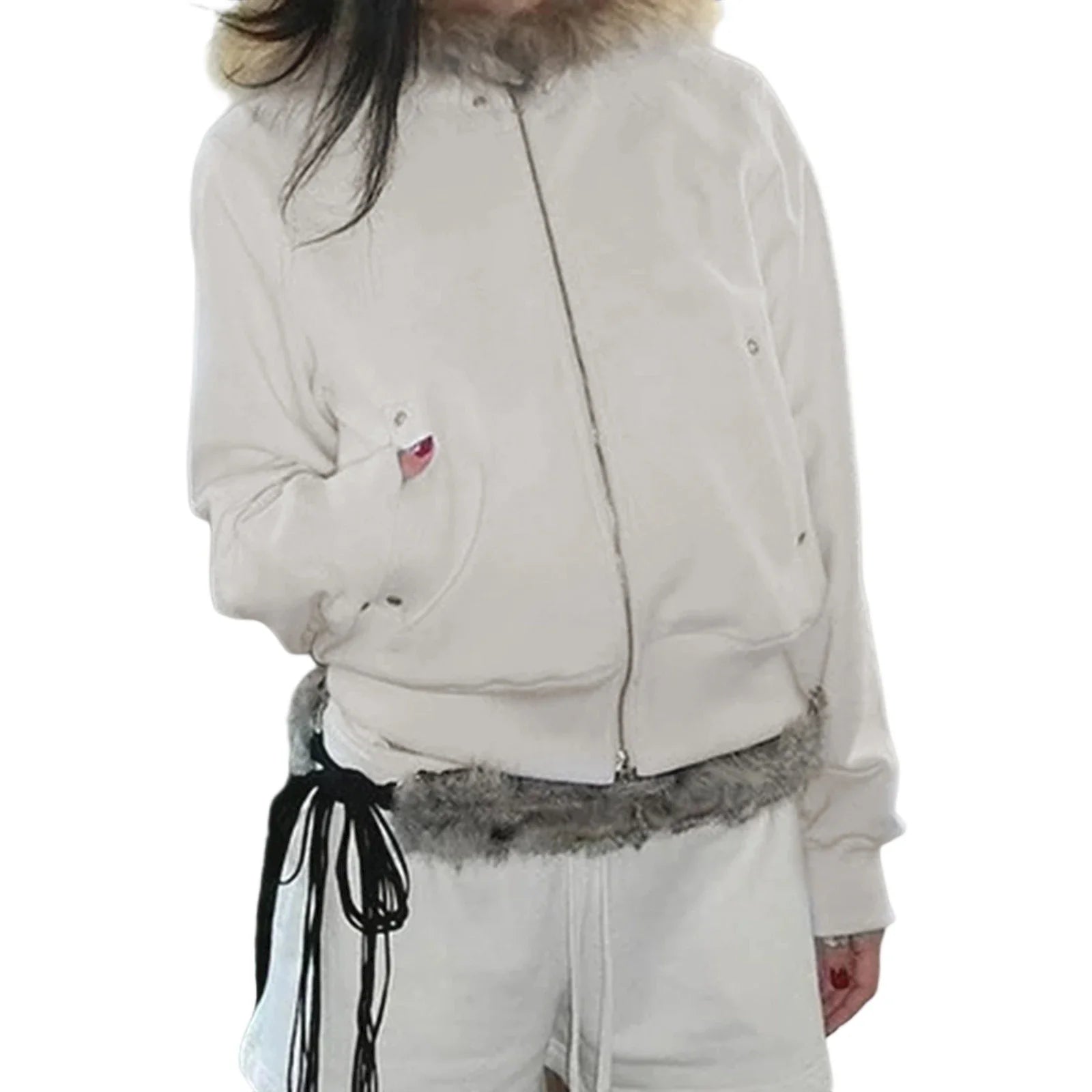 Women s Winter Warm Hooded Coat with Faux Fur Trim Long Sleeve Zipper Hoodie Jacket with 2 Pockets and Plush Lining