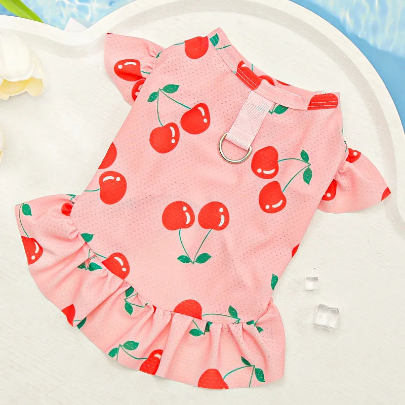 Summer Mesh Dog Clothes Fashion Dog Dresses Floral Print Puppy Princess Dress Ice Silk Cat Flying Sleeve Skirt Yorkshire Apparel