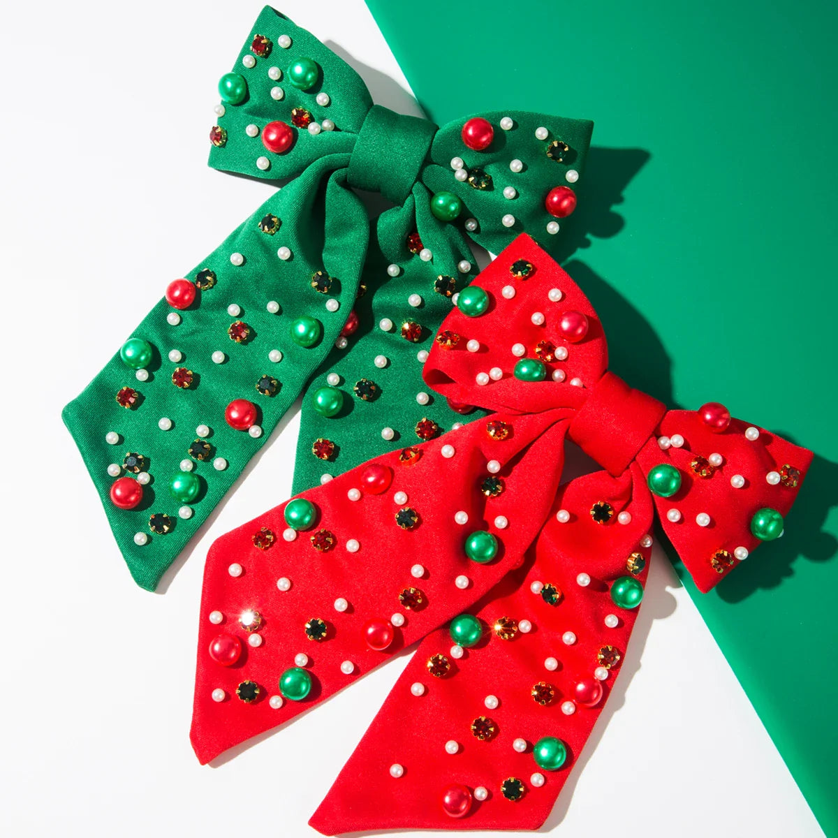 New Christmas Elements Bow Hairpin Women's Fashion Nail Diamond Pearl Holiday Party Spring Clip Hair Accessories