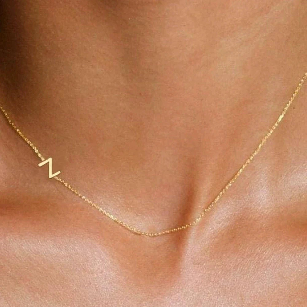 Sideways English Letter Initial Necklace 18K Gold Plated Stainless Steel Necklace Minimalist Initial Pendant Necklace for Women