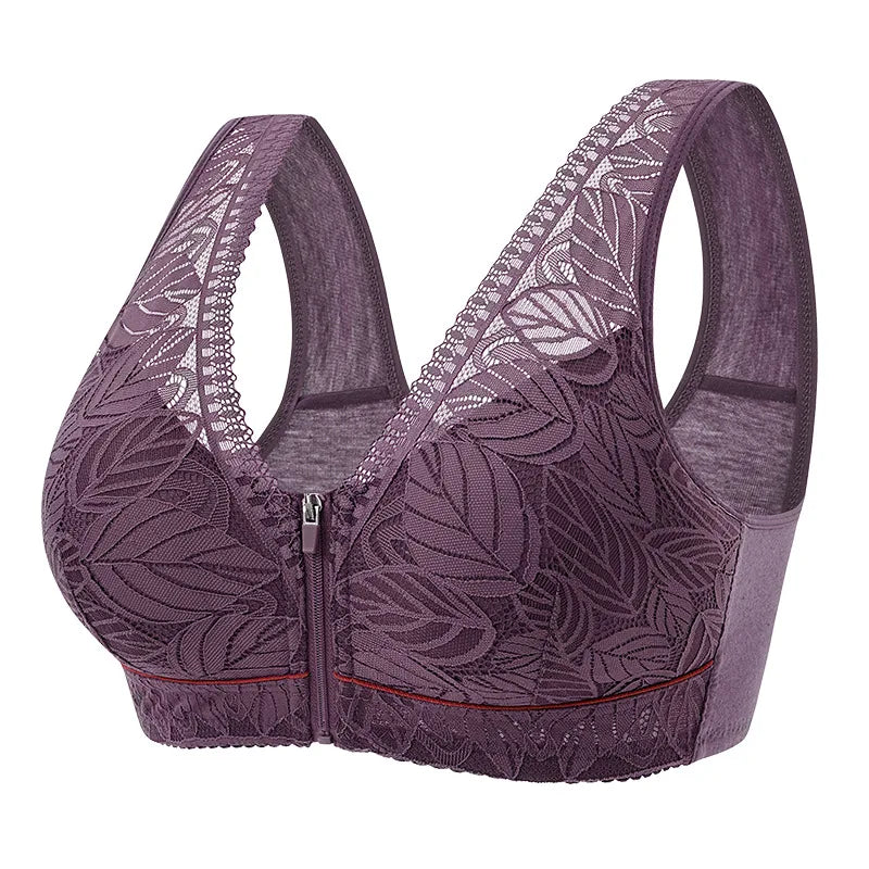 S-6XL Sports yoga bra cotton cups front zipper underwear breathable women no steel ring tank top lace large size bra